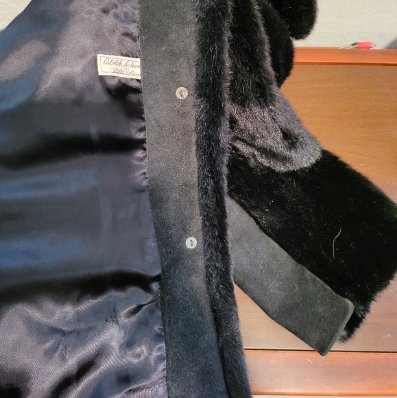 VINTAGE ADOLPH VINTAGE ADOLPH SCHUMAN FOR LILLI ANN FAUX FUR/SUEDE COAT BLACK - Picture 8 of 9